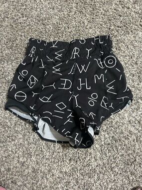 High-Waist Black Graphic Print Women's Shorts